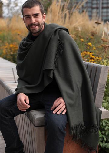 Menâ€™s Oversized Merino Wool Scarf in Camo Green Twill Weave