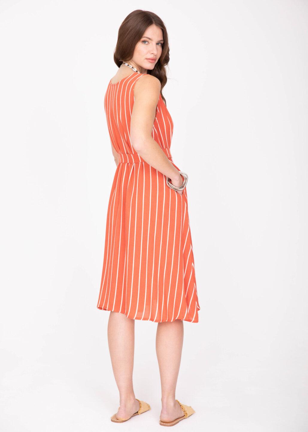 Umbrella Dress with Pockets & Belt in Orange Stripes