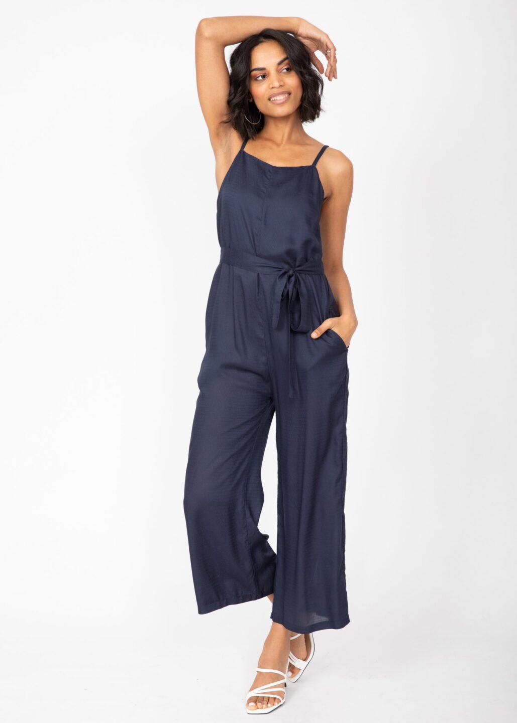 Wide Leg Adjustable Back Jumpsuit Navy