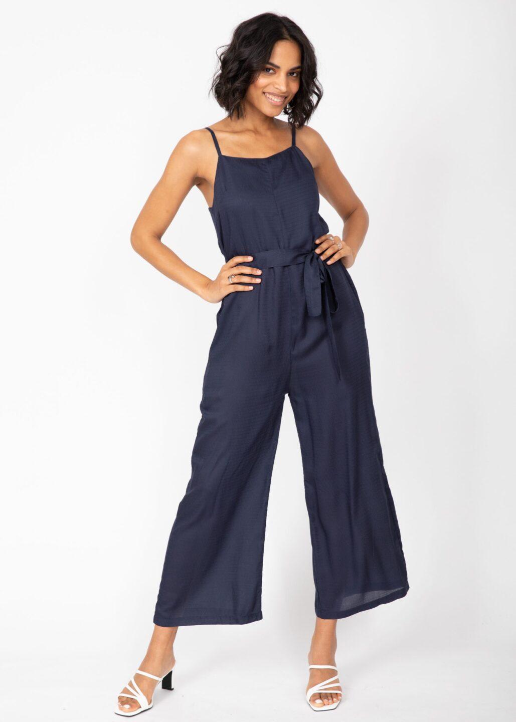 Wide Leg Adjustable Back Jumpsuit Navy