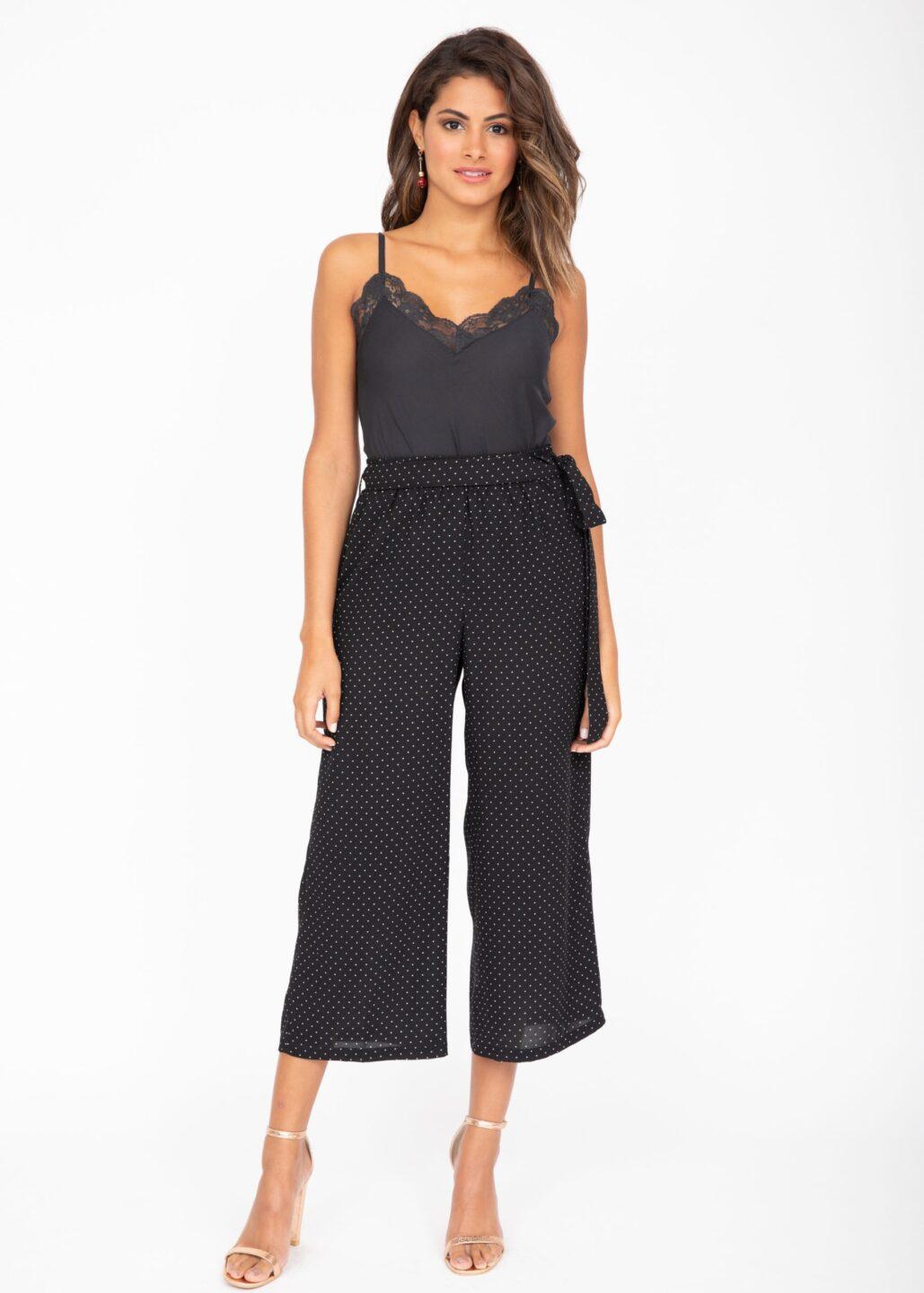 Wide Leg Culottes in Black Polka Dots Print