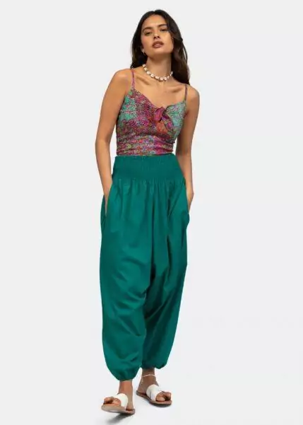 2 in 1 Cotton Harem Trouser or Bandeau Jumpsuit Emerald