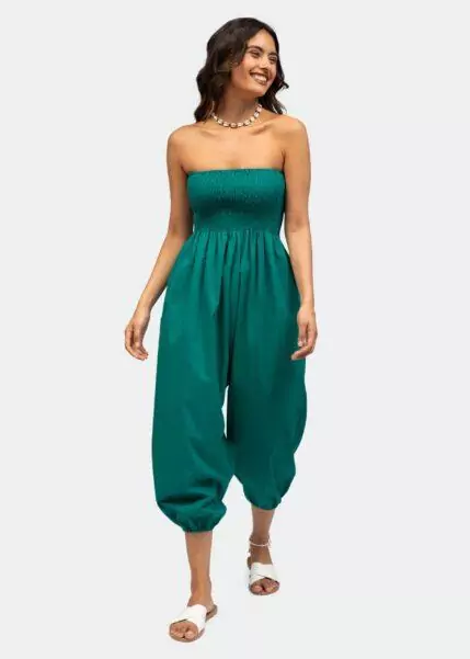 2 in 1 Cotton Harem Trouser or Bandeau Jumpsuit Emerald