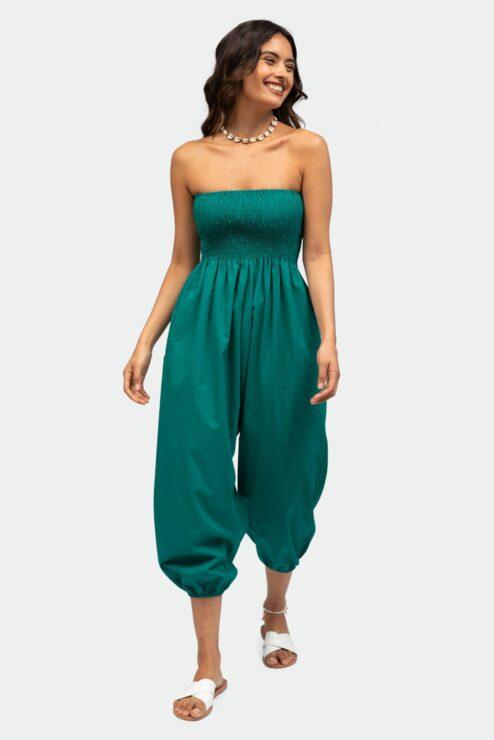 2 in 1 Cotton Harem Trouser or Bandeau Jumpsuit Emerald