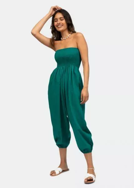 2 in 1 Cotton Harem Trouser or Bandeau Jumpsuit Emerald