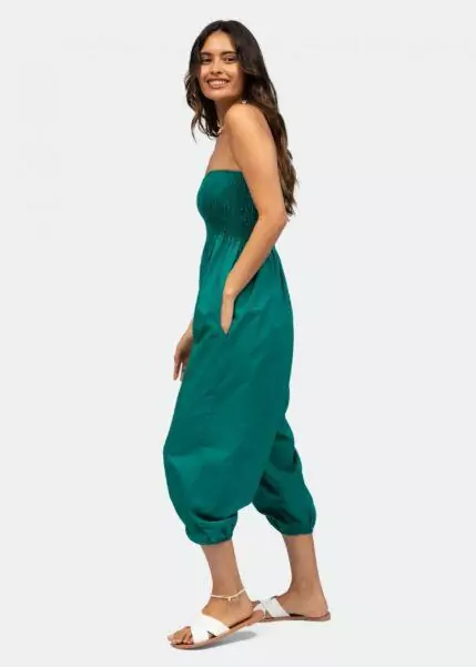 2 in 1 Cotton Harem Trouser or Bandeau Jumpsuit Emerald