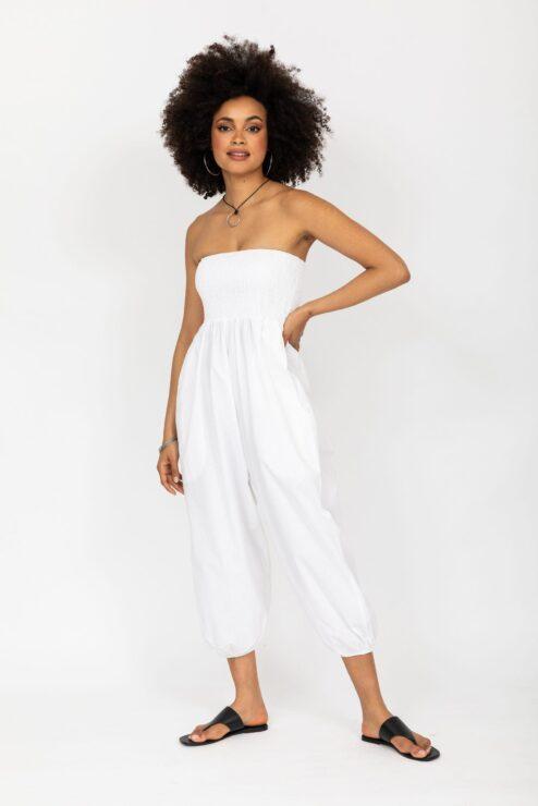 2 in 1 Cotton Harem Trousers and Hareem Bandeau Jumpsuit White
