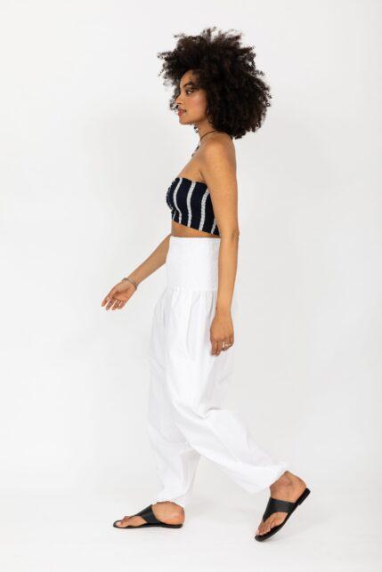 2 in 1 Cotton Harem Trousers and Hareem Bandeau Jumpsuit White