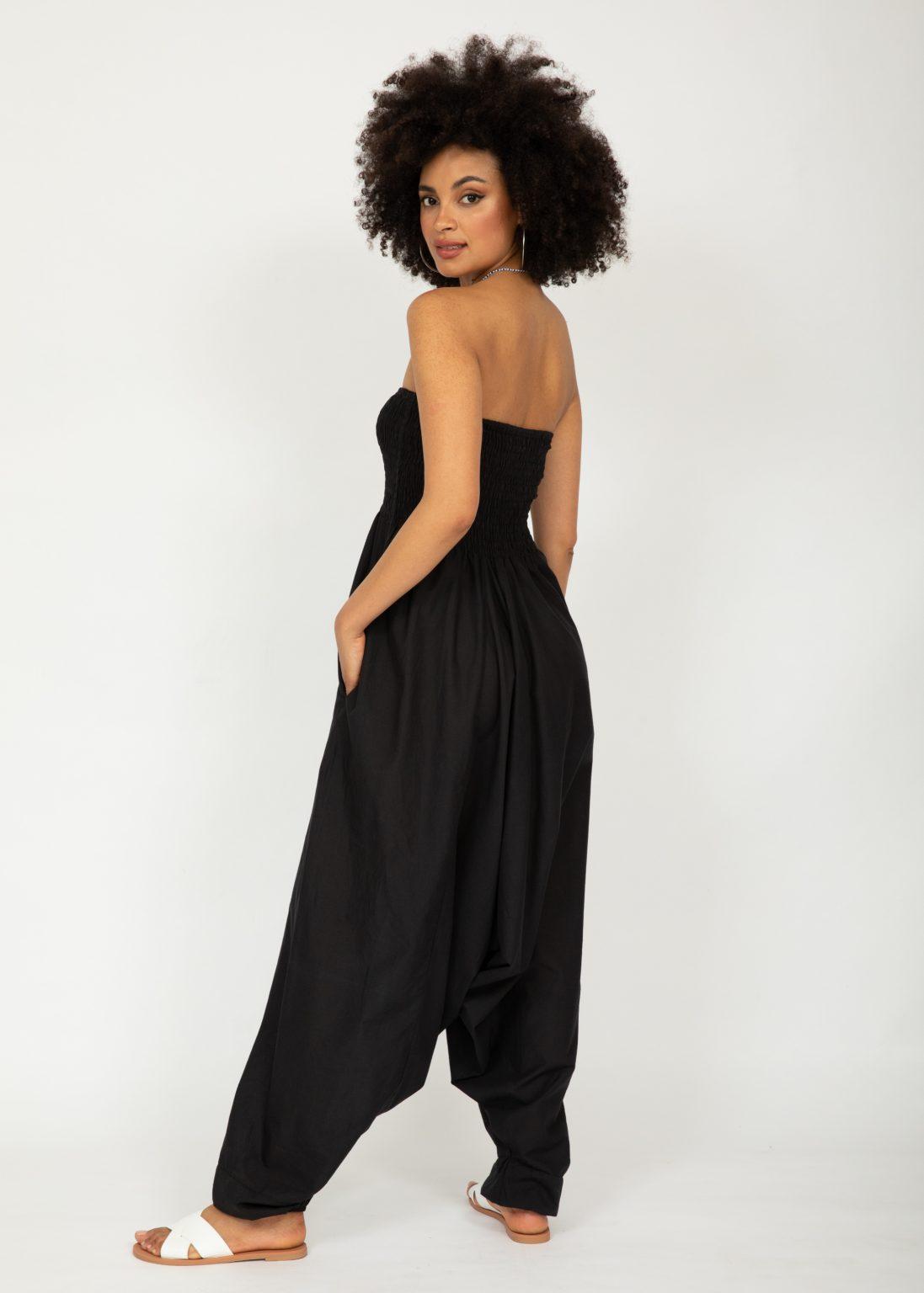 2 in 1 Cotton Maxi Harem Trouser Jumpsuit Black – likemary