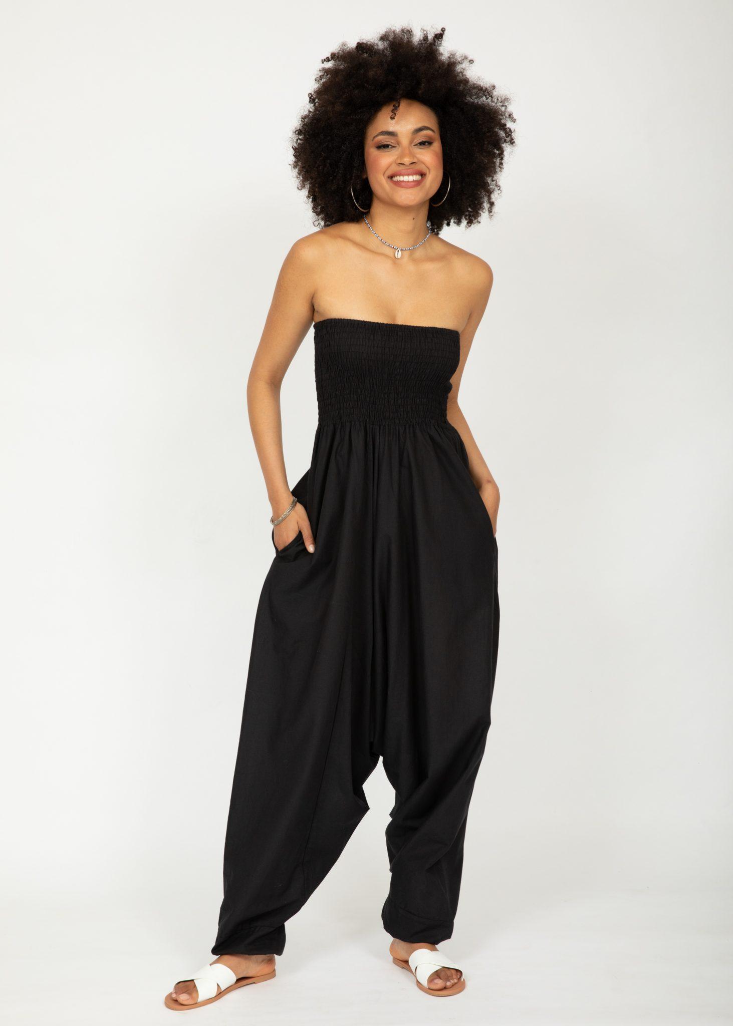 2 in 1 Cotton Maxi Harem Trouser Jumpsuit Black – likemary