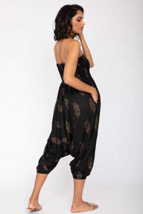 2 in 1 Harem Trousers and Bandeau Jumpsuit Black and Gold