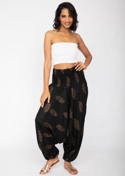 2 in 1 Harem Trousers and Bandeau Jumpsuit Black and Gold
