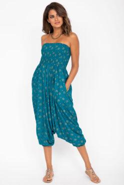 2 in 1 Harem Trousers and Bandeau Jumpsuit Roses Print