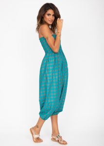 2 in 1 Harem Trousers and Bandeau Jumpsuit Turquoise and Gold Applique