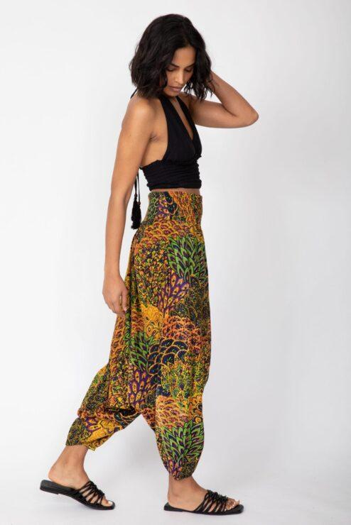 2 in 1 Harem Trousers/Bandeau Jumpsuit in Navy & Yellow Print