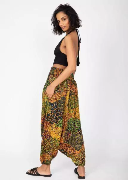 2 in 1 Harem Trousers/Bandeau Jumpsuit in Navy & Yellow Print