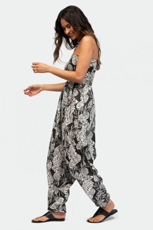 2 in 1 Maxi Harem Pants and Jumpsuit in Leaves Print
