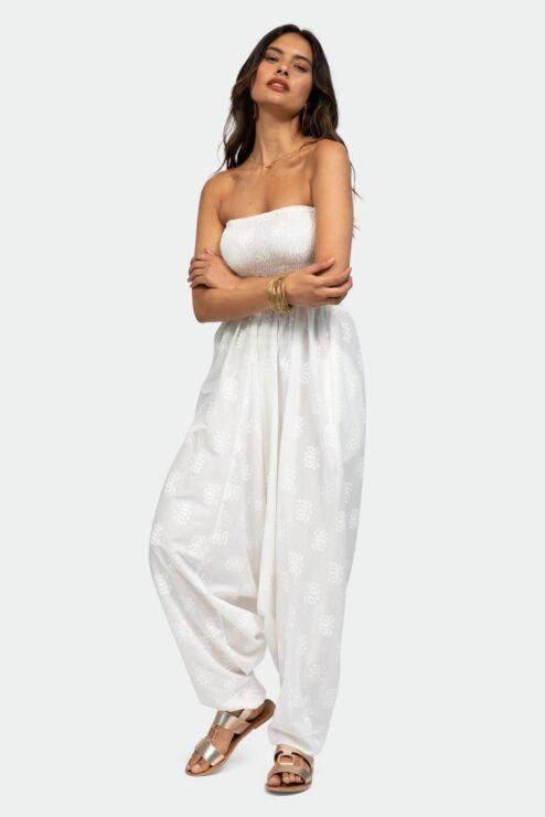 2 in 1 Maxi Harem Pants and Jumpsuit with Lotus Flower Motif