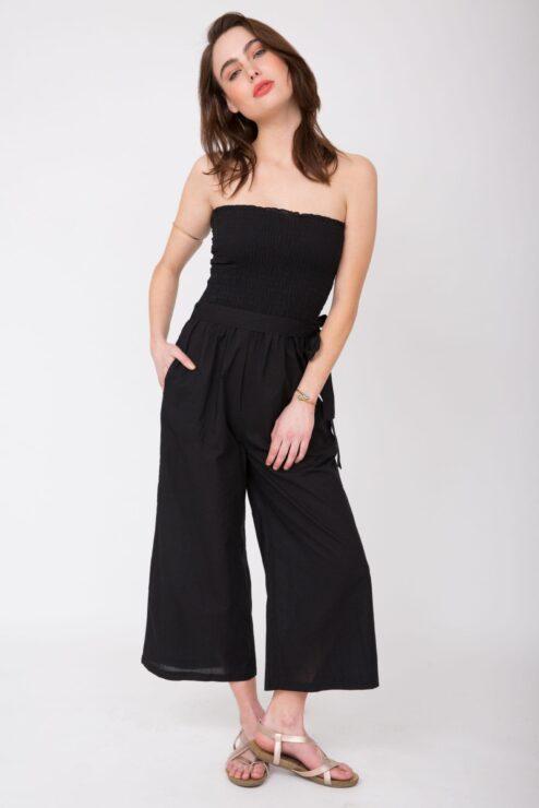 2 in 1 Wide Leg Culotte Jumpsuit and Trousers Black