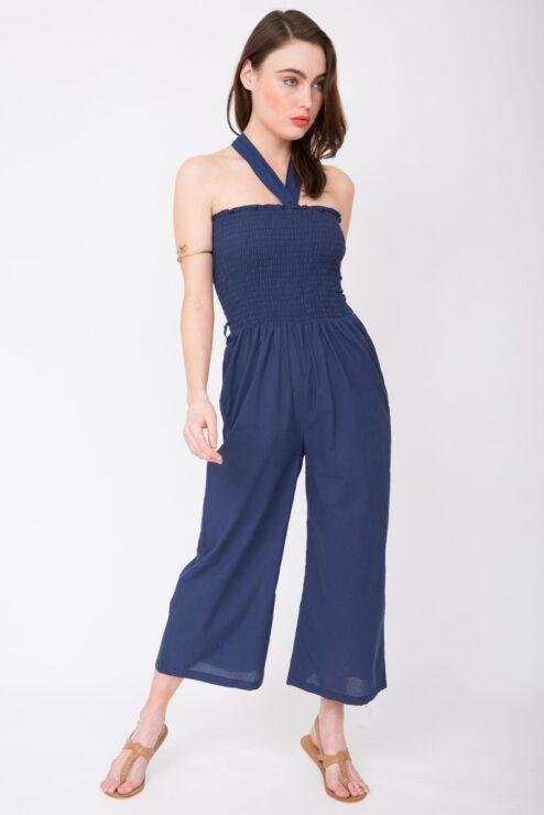 2 in 1 Wide Leg Culotte Jumpsuit and Trousers Blue