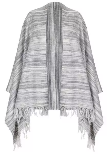 Merino Wool Handspun Stripey Oversize Scarf Grey 75 X 200cm