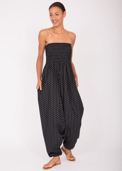 Cotton Printed 2 in 1 Maxi Harem Trouser & Jumpsuit Black Fleurs – likemary