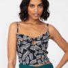 Crop Top Cami Front Tie Keyhole in Leaves