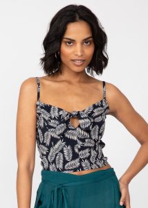 Crop Top Cami Front Tie Keyhole in Leaves