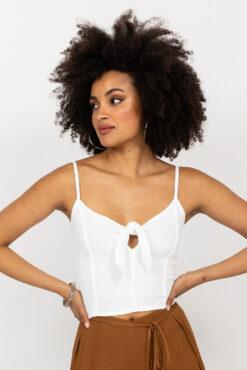 Crop Top Cami Front Tie Keyhole in White