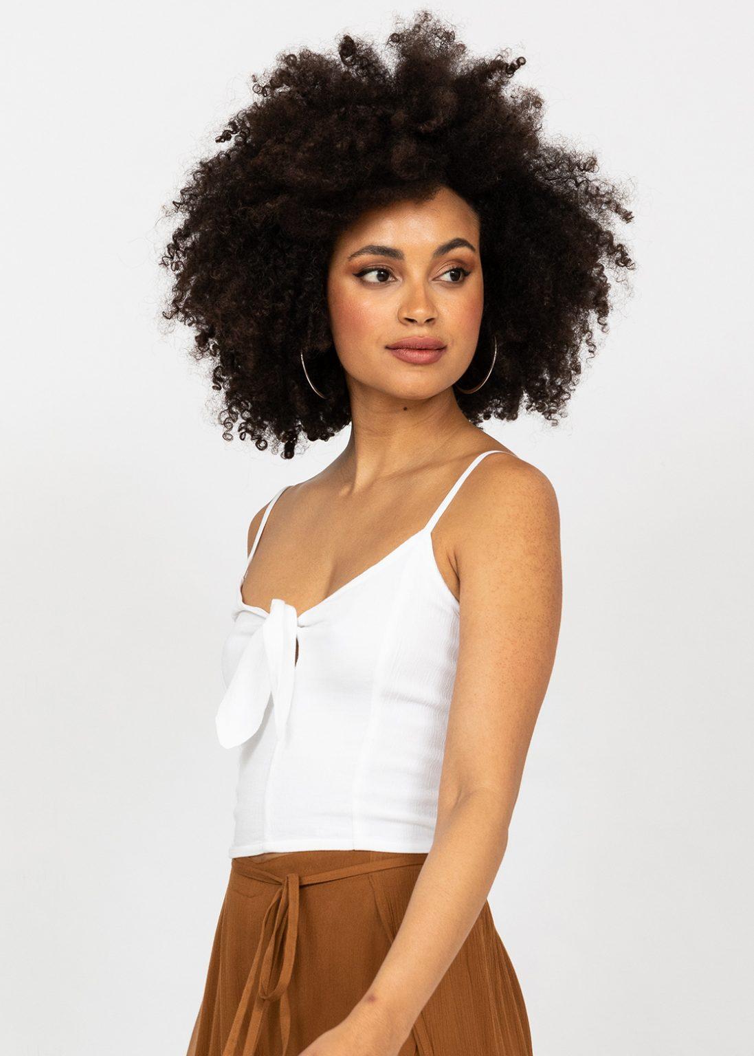Crop Top Cami Front Tie Keyhole in White – likemary