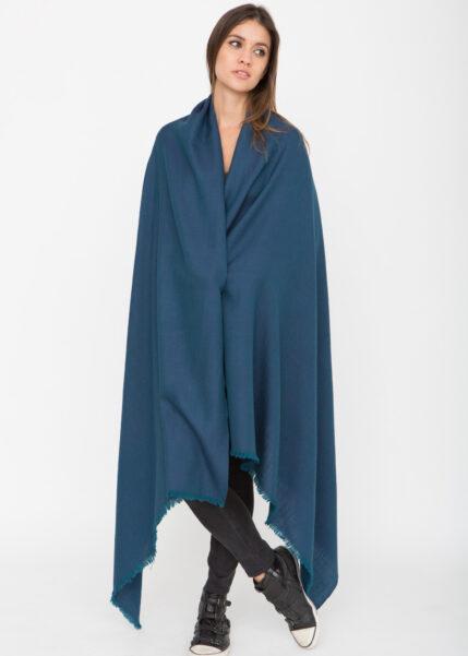 Corsica Blue Handwoven Herringbone Merino Throw Blanket - Image 2