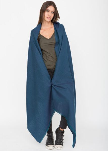 Corsica Blue Handwoven Herringbone Merino Throw Blanket - Image 3