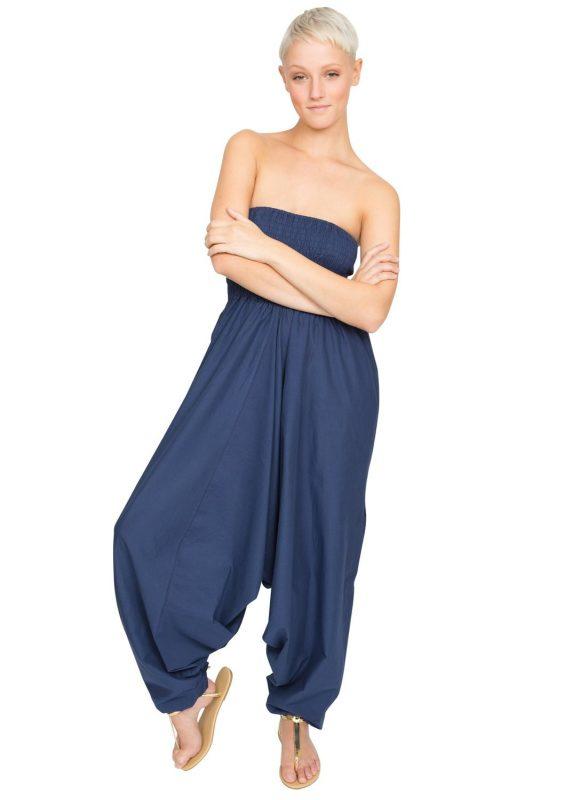 2 in 1 Cotton Maxi Harem Trouser Jumpsuit Royal Blue – likemary