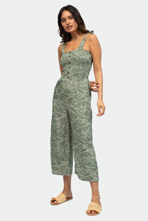 Culotte Bandeau Jumpsuit in White Leaves Print