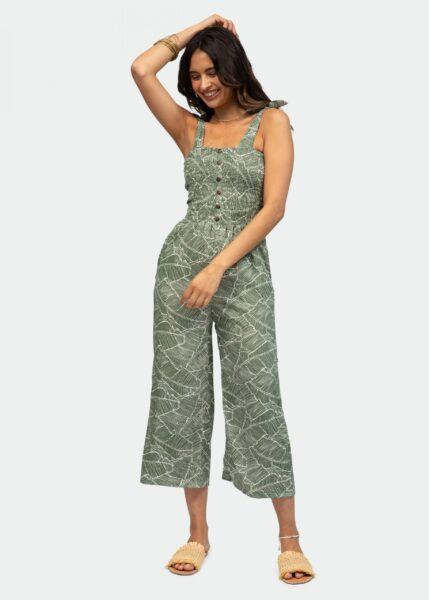 Culotte Bandeau Jumpsuit in White Leaves Print