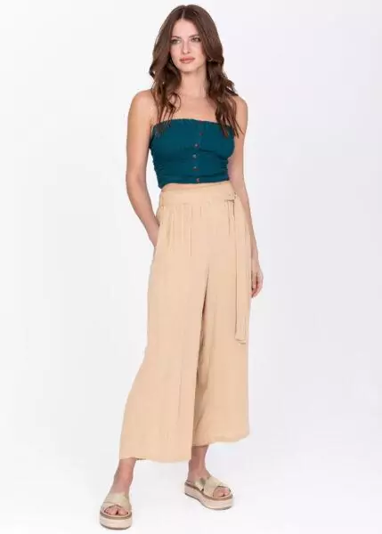 Culotte Crop Summer Trousers Crinkle Bisucuit Beige