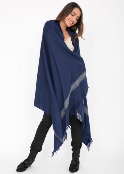 Mansi Merino Handwoven Shawl & Oversize Scarf Navy