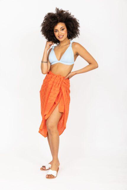 Feathers Block Print Orange Cotton Sarong