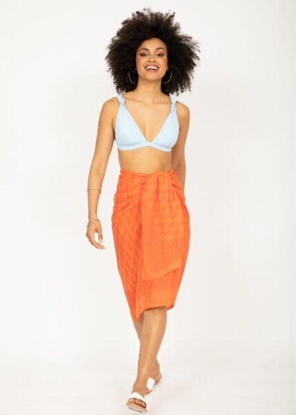 Feathers Block Print Orange Cotton Sarong