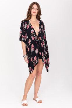 Floaty Kimono Cover Up in Black Floral