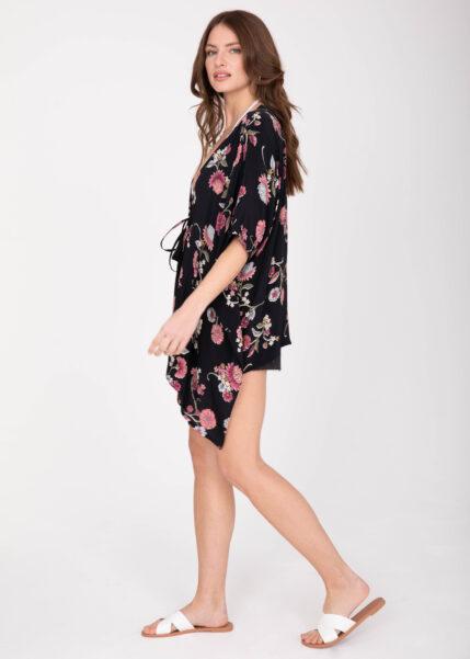 Floaty Kimono Cover Up in Black Floral