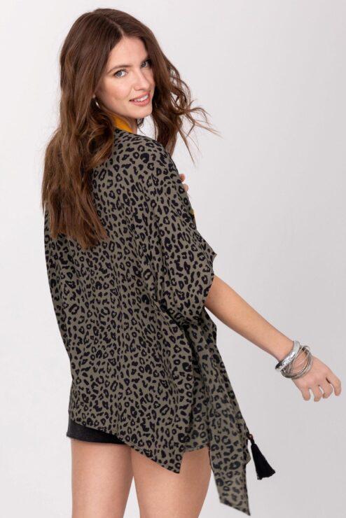 Floaty Kimono Cover Up in Green Leopard Print