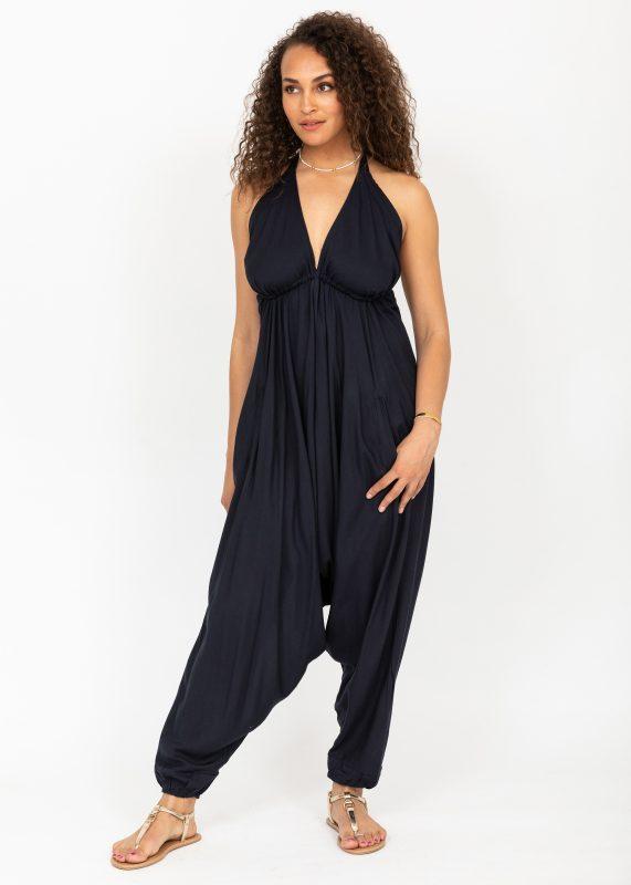 Racer Back Cropped Summer Jumpsuit Cotton Blue – likemary