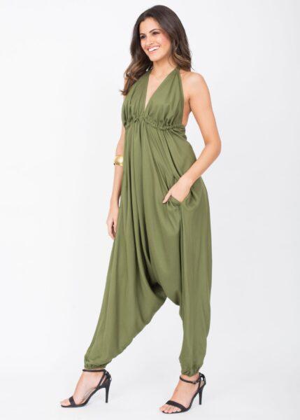 Halter Harem Romper Jumpsuit Olive Green