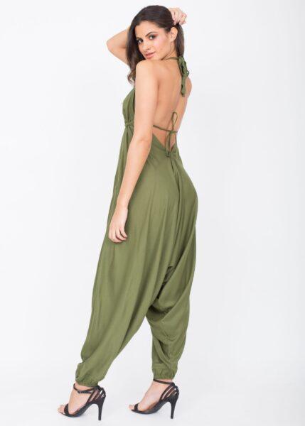 Halter Harem Romper Jumpsuit Olive Green