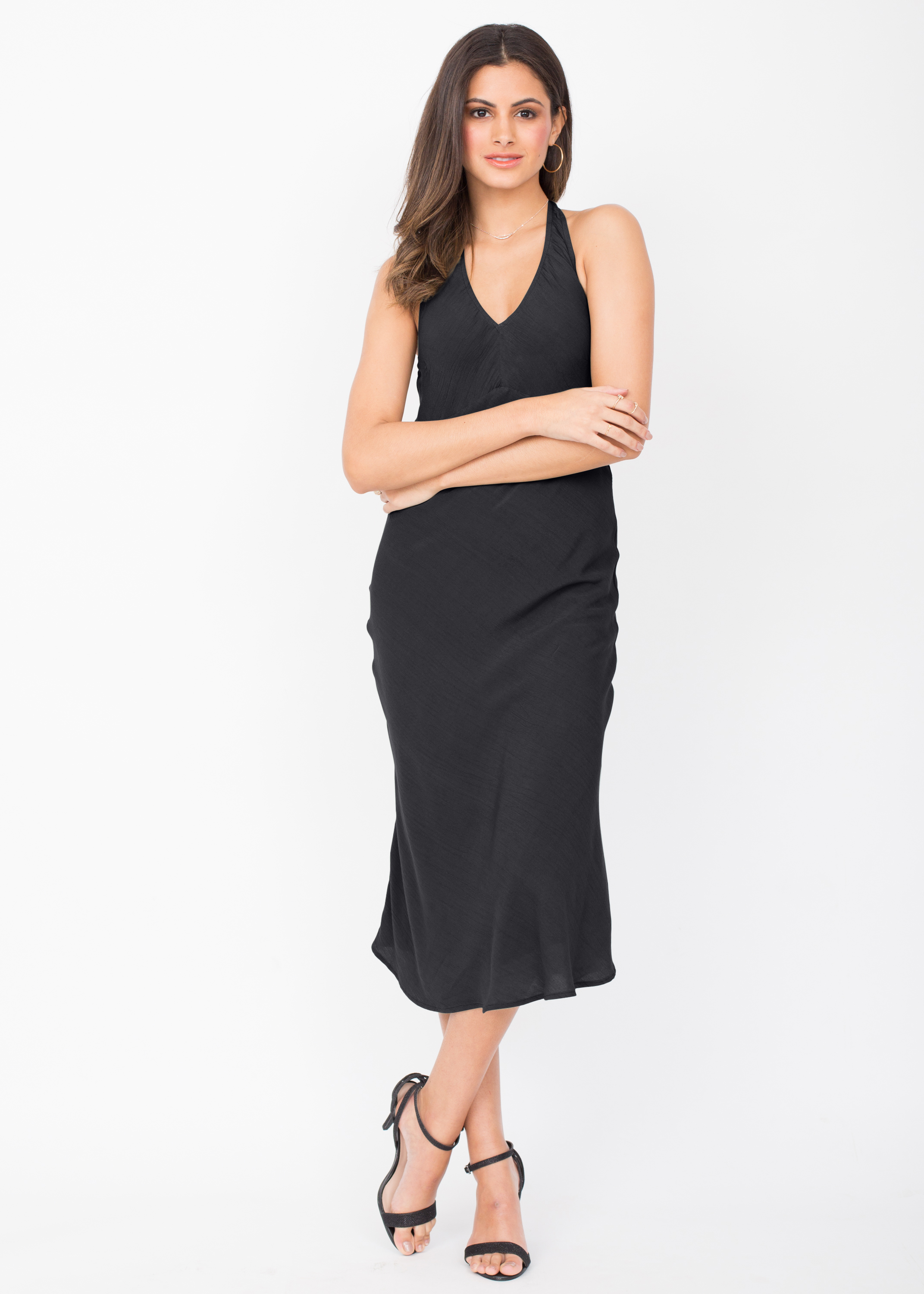 Halter Midi Dress Crinkle Black – likemary