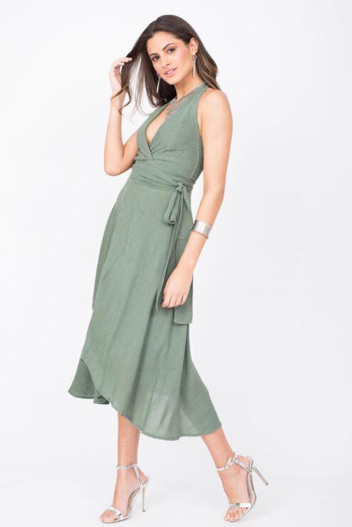 Halter Wrap Dress Verona Green