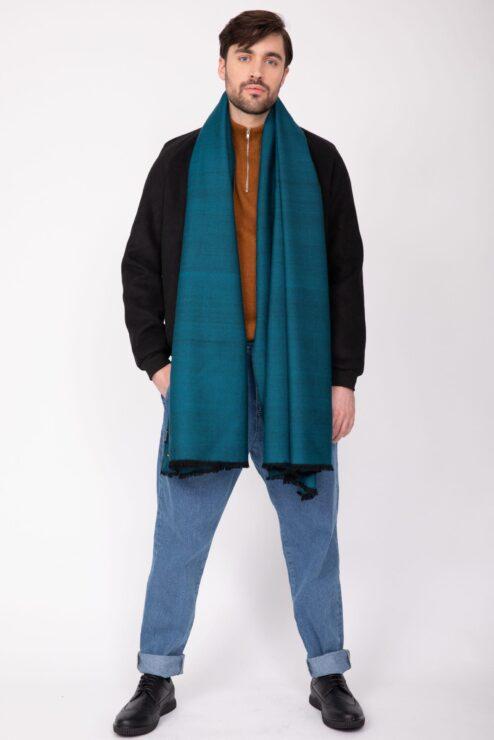 Handwoven Oversize Scarf in Teal Twill Mix Weave 100 X 200cm