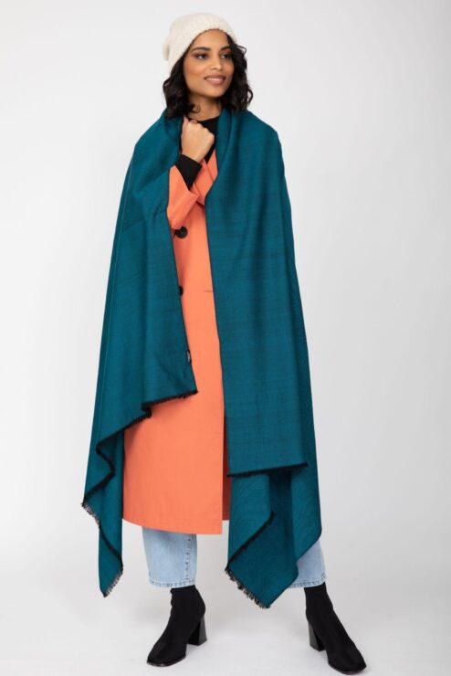 Handwoven Pashmina & Blanket Scarf in Teal Twill Mix Weave 100 X 200cm