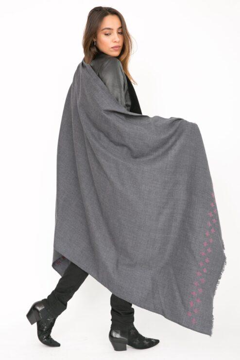 Handwoven Pashmina & Blanket Scarf with Crosses 100 X 200cm Grey